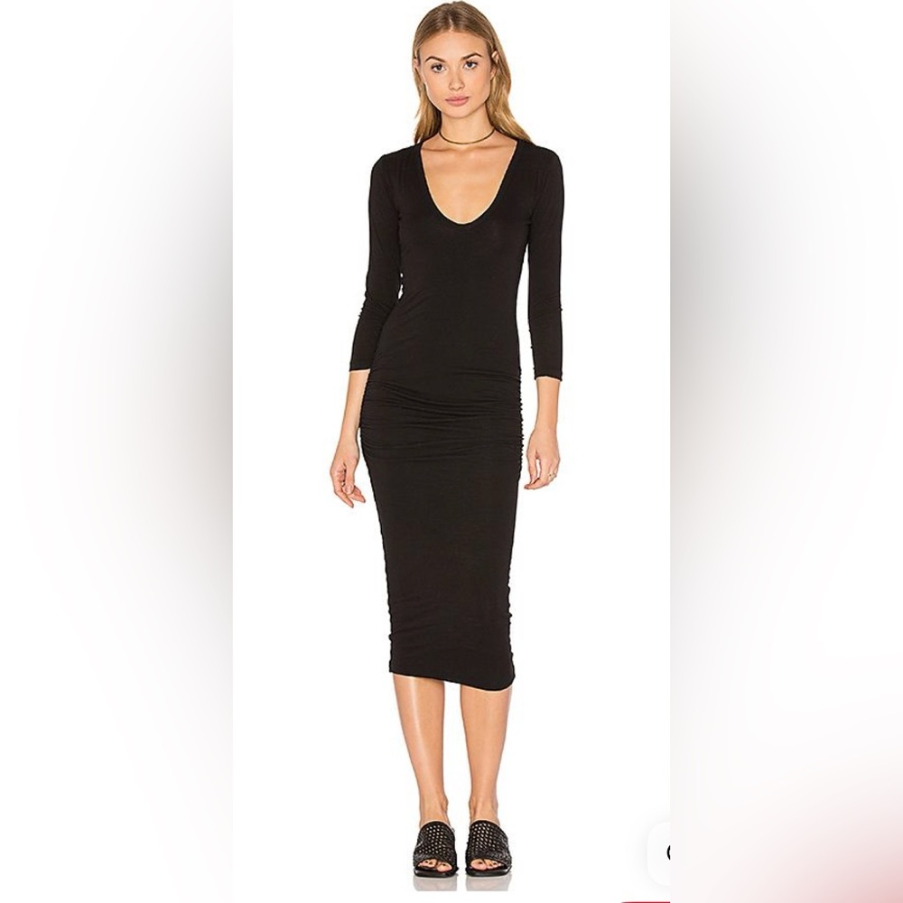 James Perse Classic V Black Ruched Long Sleeve
